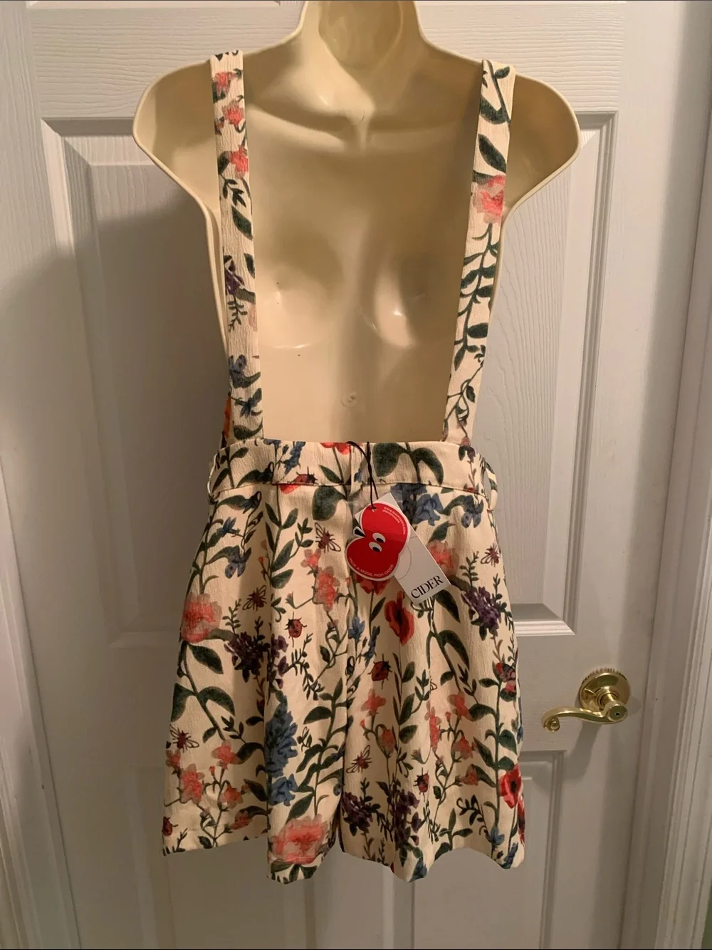 Cider Cream Floral Overall Romper with Red, Blue & Purple Blooms